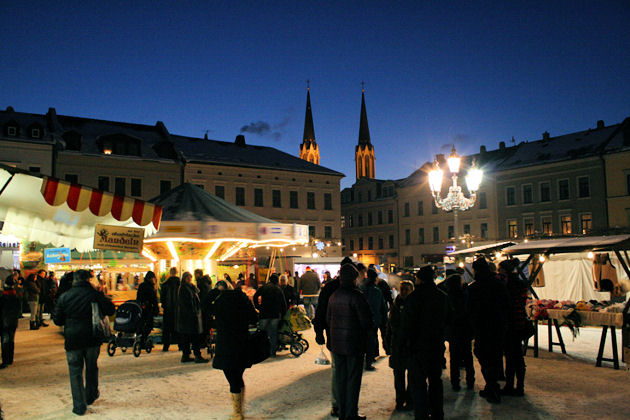 Blick auf den Märchenhaften Weihnachtsmarkt in Oelsnitz (Vogtl)