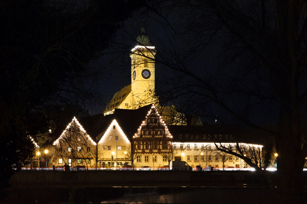 weihnachtliche Stadtansicht zum Weihnachtsmarkt in Nürtingen