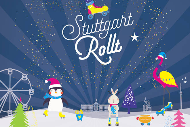 Rollschuhbahn statt Eislaufbahn beim Wintertraum Stuttgart 2022.